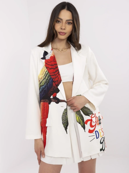 Kremowa damska marynarka z kolorowym nadrukiem