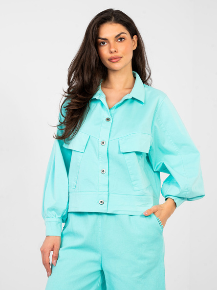 Turkusowa bawełniana koszula z kołnierzem RUE PARIS