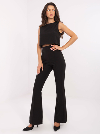 Czarny elegancki komplet ze spodniami dzwonami