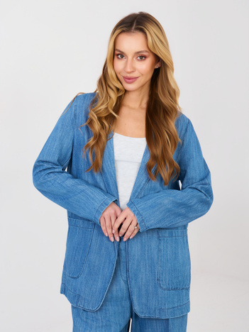 Niebieska jeansowa marynarka z kieszeniami RUE PARIS