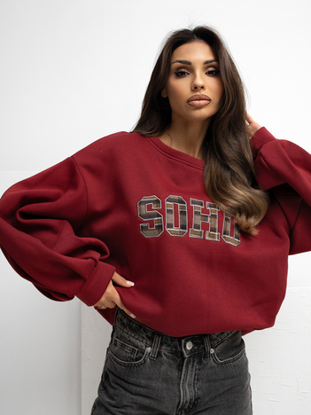 Bordowa damska bluza z bufiastym rękawem RUE PARIS