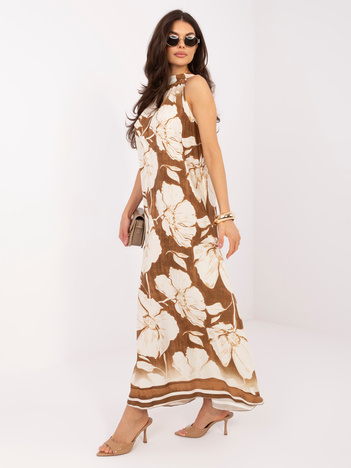 Brązowa letnia sukienka z printem