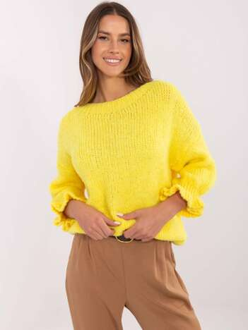 Żółty damski sweter oversize z okrągłym dekoltem