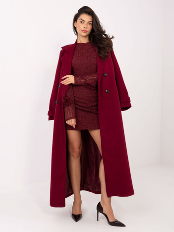 Burgundowa koktajlowa sukienka z koronki