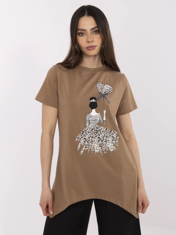 Jasnobrązowa damska bluzka z aplikacjami