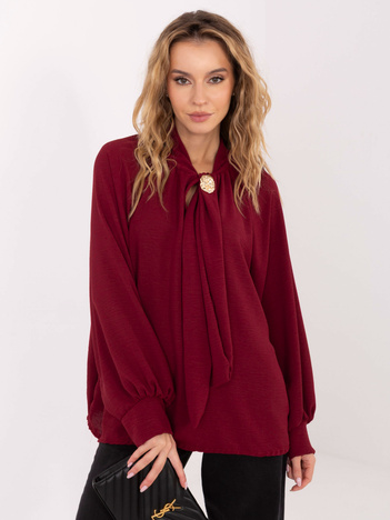 Bordowa koszulowa bluzka o luźnym kroju
