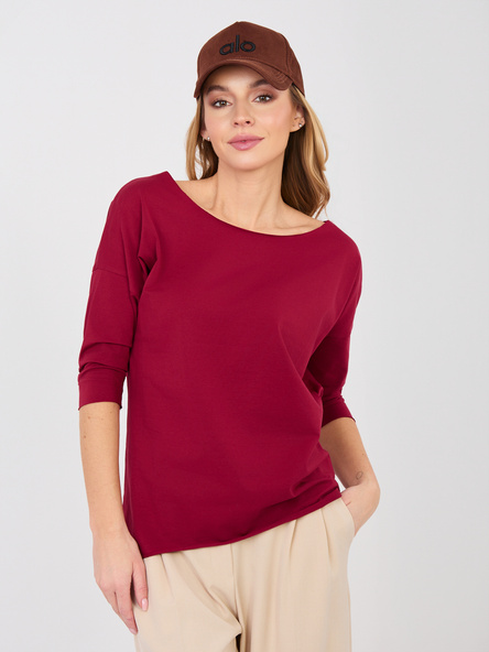 Bordowa damska bluzka basic z dekoltem w łódkę RUE PARIS