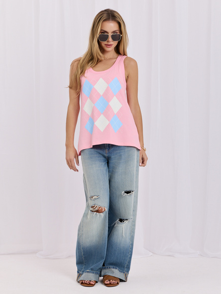 Jasnoróżowy bawełniany tank top w romby