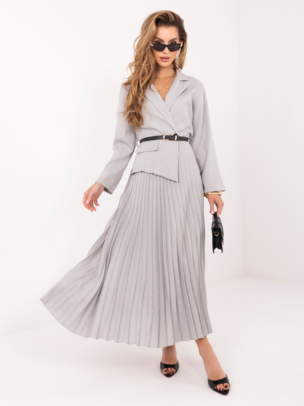 Jasnoszara długa sukienka z marynarkową górą RUE PARIS