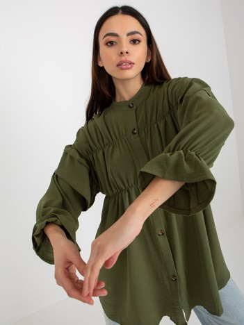 Khaki boho koszula z falbanami i marszczeniem OCH BELLA