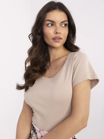 Beżowy bawełniany t-shirt basic RUE PARIS