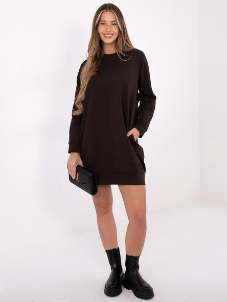 Czekoladowa dresowa sukienka z kieszeniami BASIC FEEL GOOD