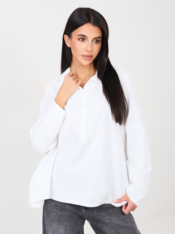 Biała sztruksowa bluzka z kołnierzykiem