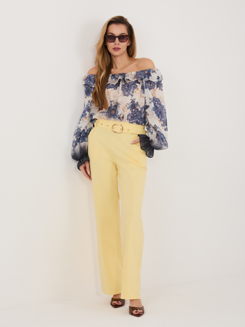 Jasnożółte eleganckie spodnie straight leg RUE PARIS