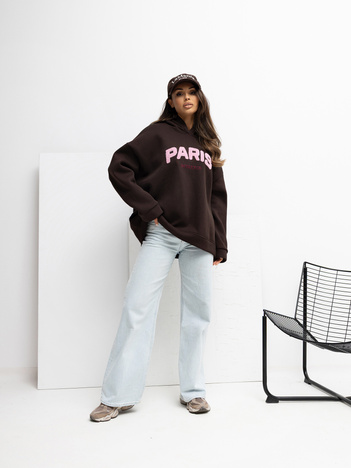Czekoladowa bluza oversize z kapturem RUE PARIS