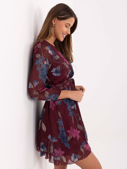 Bordowa mini sukienka z falbaną