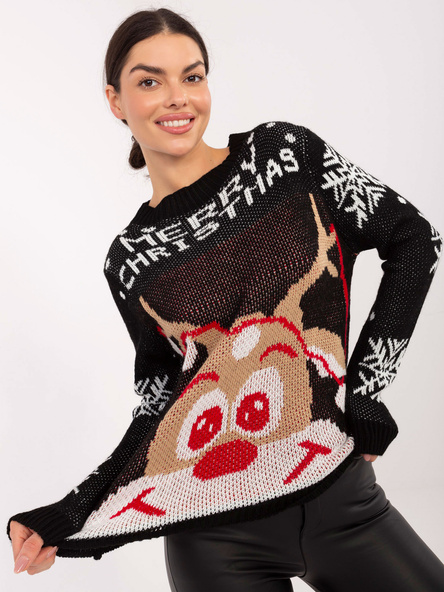 Czarny świąteczny sweter w śnieżynki