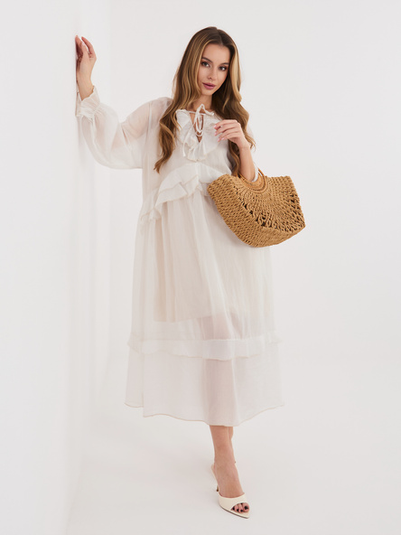 Jasnobeżowa damska sukienka oversize w stylu boho