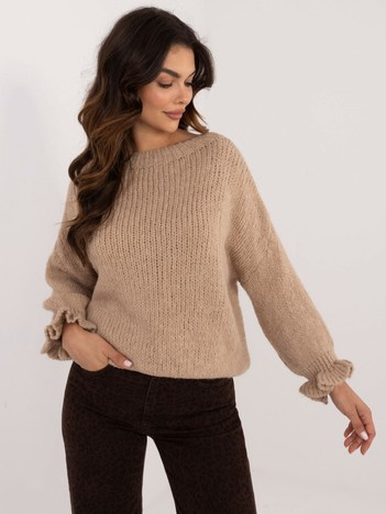 Ciemnobeżowy sweter oversize z długim rękawem