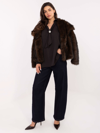 Czekoladowa elegancka bluzka z wiązaniem