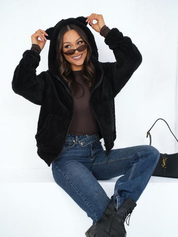 Czarna damska bluza miś z suwakiem