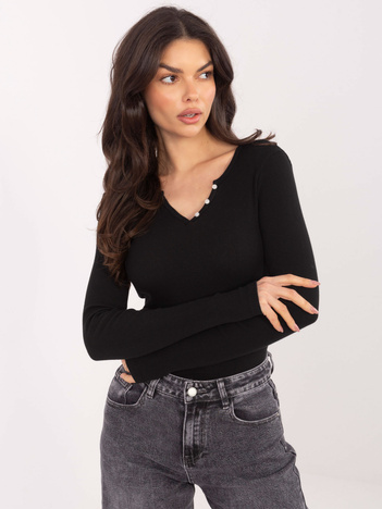 Czarna krótka bluzka basic z długim rękawem