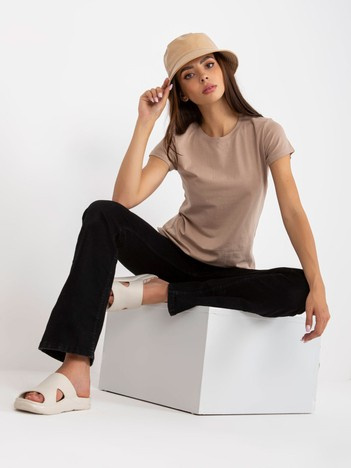 Beżowy damski t-shirt basic z bawełny