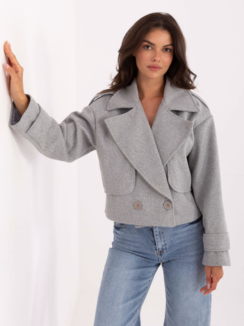 Szary dwurzędowy płaszcz damski RUE PARIS