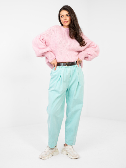 Miętowe damskie spodnie carrot z sztruksu