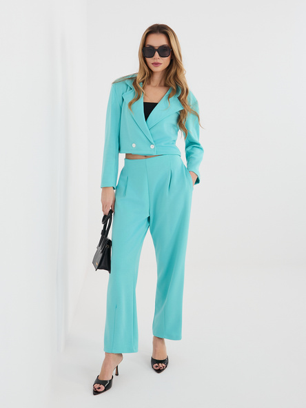 Turkusowy dresowy komplet ze spodniami z zakładkami RUE PARIS