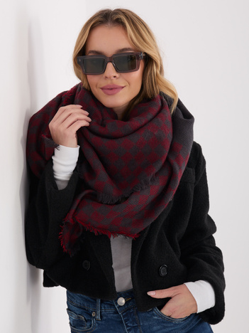 Szaro-czerwony damski szal z wełną