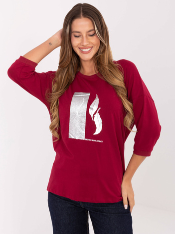 Bordowa damska bluzka oversize z bawełny