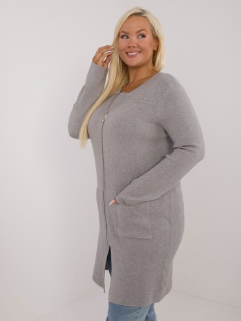 Szary sweter plus size z długim rękawem