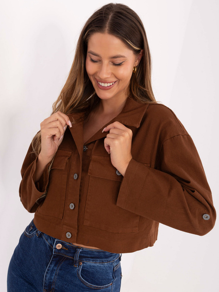 Jasnobrązowa jeansowa kurtka z kieszeniami RUE PARIS