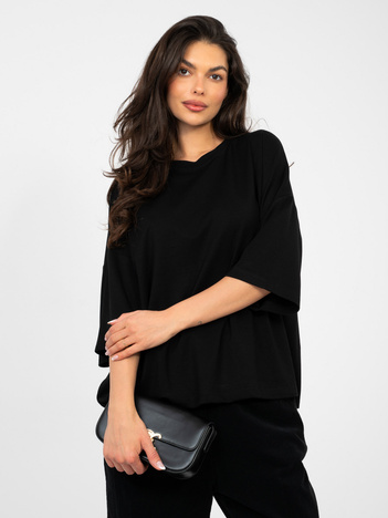 Czarna bluzka basic z okrągłym dekoltem RUE PARIS