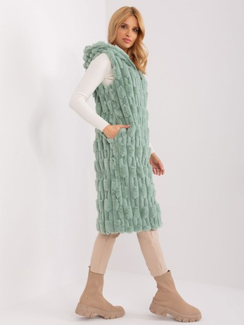 Pistacjowa rozpinana kamizelka z eko futerka