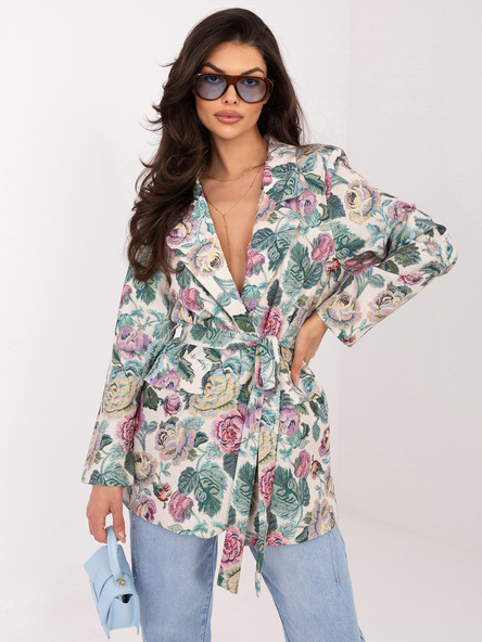 Zielona elegancka marynarka z wiązanym paskiem