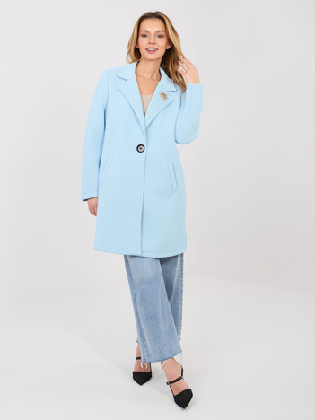 Pastelowy niebieski płaszcz z zapięciem na guzik RUE PARIS