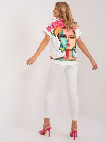 Ecru komplet welurowy z kolorowym nadrukiem RUE PARIS