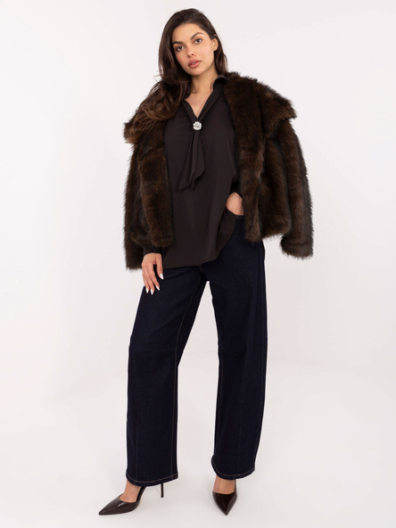 Czekoladowa elegancka bluzka z wiązaniem