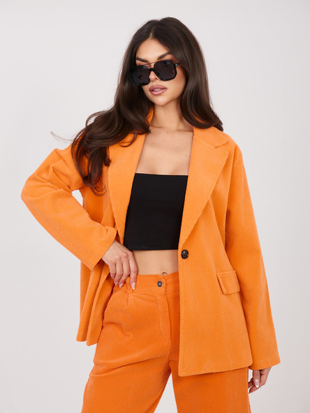 Pomarańczowa sztruksowa marynarka z imitacją kieszeni RUE PARIS