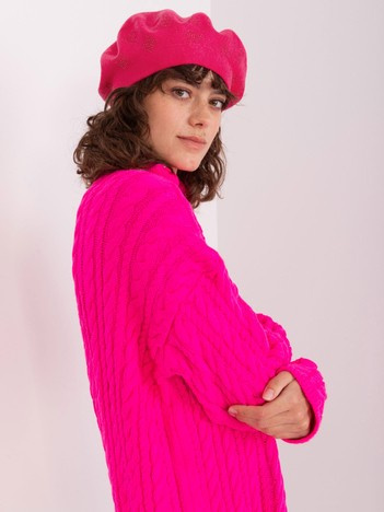 Fuksjowy beret dzianinowy z aplikacją