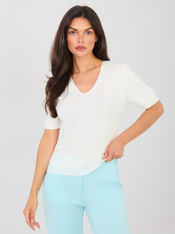 Ecru damski sweter z dekoltem V