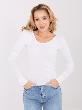 Ecru damska bluzka basic z okrągłym dekoltem