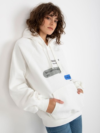 Ecru dresowa bluza oversize kangurka z nadrukiem
