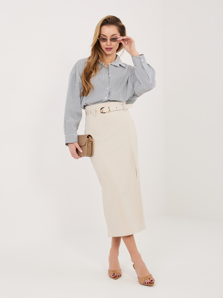 Jasnobeżowa elegancka spódnica z paskiem RUE PARIS