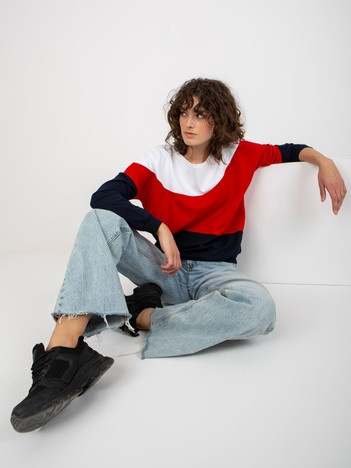 Biało-granatowa bluza basic z okrągłym dekoltem