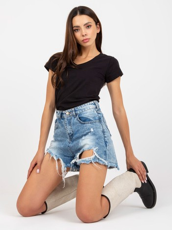 Czarny bawełniany t-shirt basic z dekoltem w serek