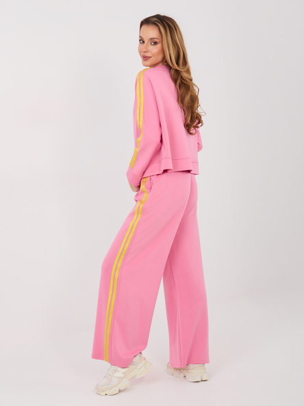 Ciemnoróżowe szerokie spodnie z lampasami RUE PARIS