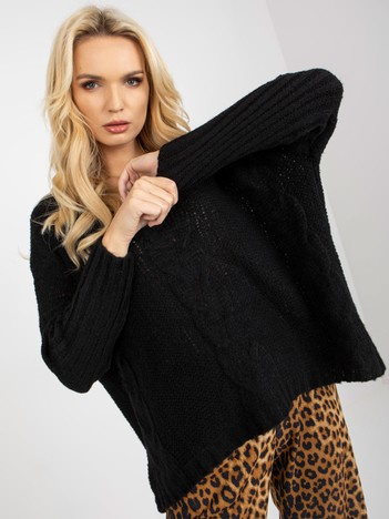 Czarny sweter z warkoczami o kroju oversize OCH BELLA